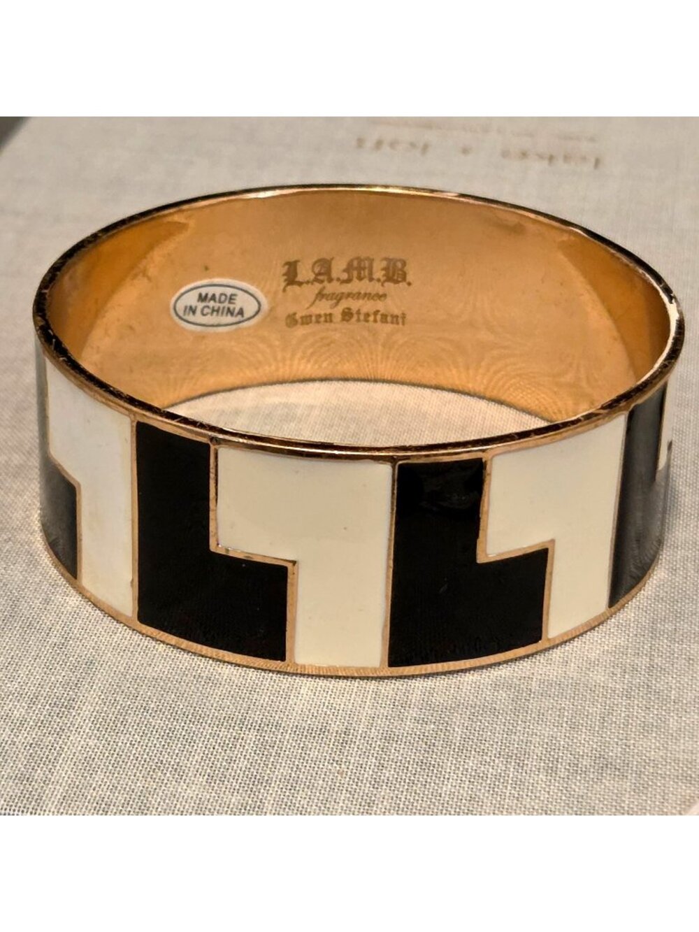 Gwen Stefani LAMB Black & White Enamel Brass Tone Bangle Bracelet
